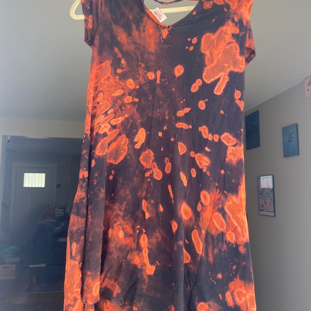 Reverse dye size XS extra small black womans bleach hippie flowy dress boho